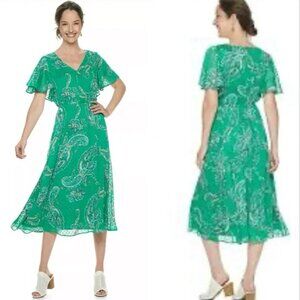 Paisley Flutter Sleeve A-line Midi Dress